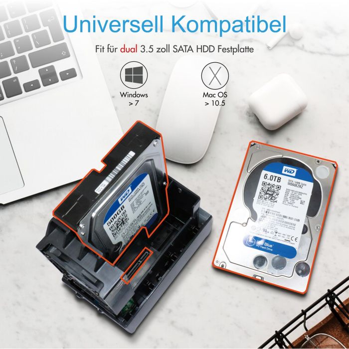 RAID-System. 2x SATA 3.5" zu 1x USB 3.0 RAID 0/1/LARGE/SINGLE ICY BOX 2