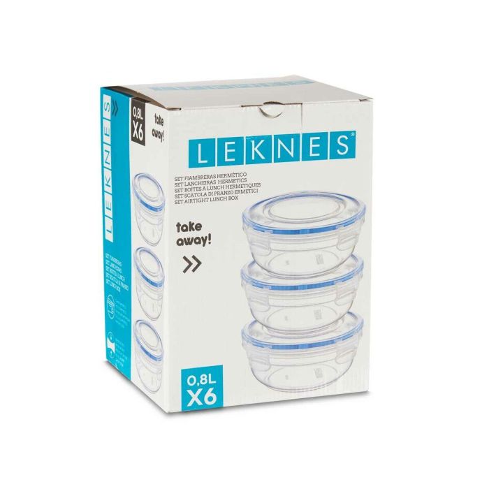 Set de Fiambreras Leknes 30502 Azul Transparente Plástico 800 ml 15,5 x 7,5 x 15,5 cm Hermético (8 Unidades) 1