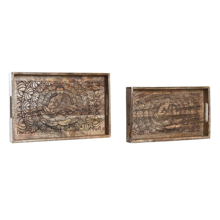 Bandeja Oriental DKD Home Decor Marron Marron Oscuro 27.5 x 7.5 x 43 cm Set de 2 1