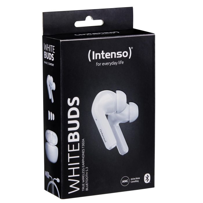 Intenso Auriculares Bluetooth Buds T300A TWS con ANC Blanco, Conexión Inalámbrica V5.3 y 35 Horas de Batería 1 Intenso Auriculares Bluetooth Buds T300A TWS con ANC Blanco, Conexión Inalámbrica V5.3 y 35 Horas de Batería 1