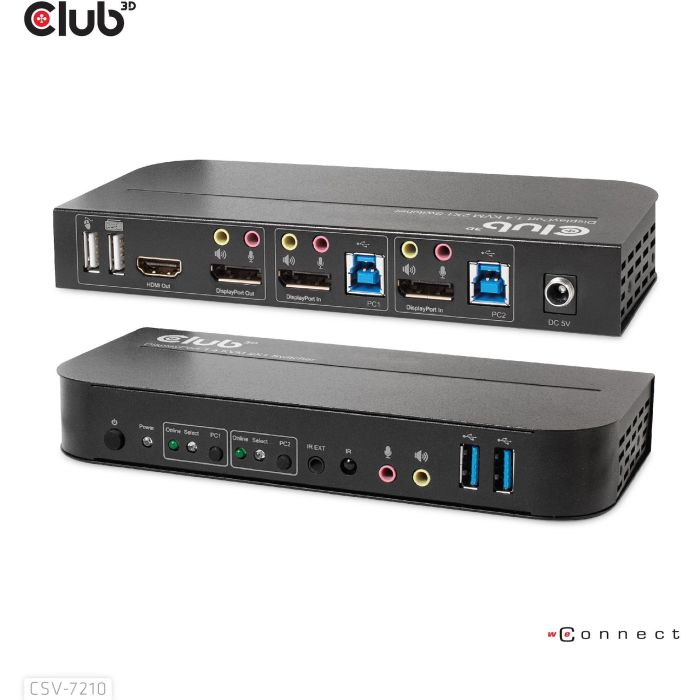 Club3D CSV-7210 KVM Switch 4K60Hz 2x DP a HDMI/DP con 2xUSB y Audio para 2 Ordenadores 6