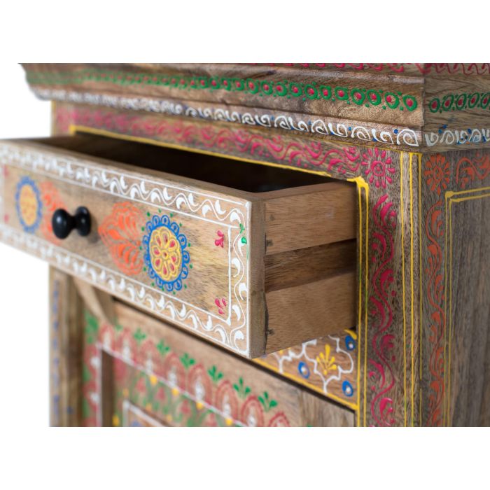 GINER Y COLOMER Mesita de Noche de Madera de Mango con Cajón y Puerta, Pintada a Mano, Multicolor 4