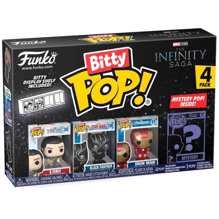 FUNKO Bitty POP! Figuras Marvel The Infinity Saga Blister 4 figuras, incluye 1 misteriosa - Loki