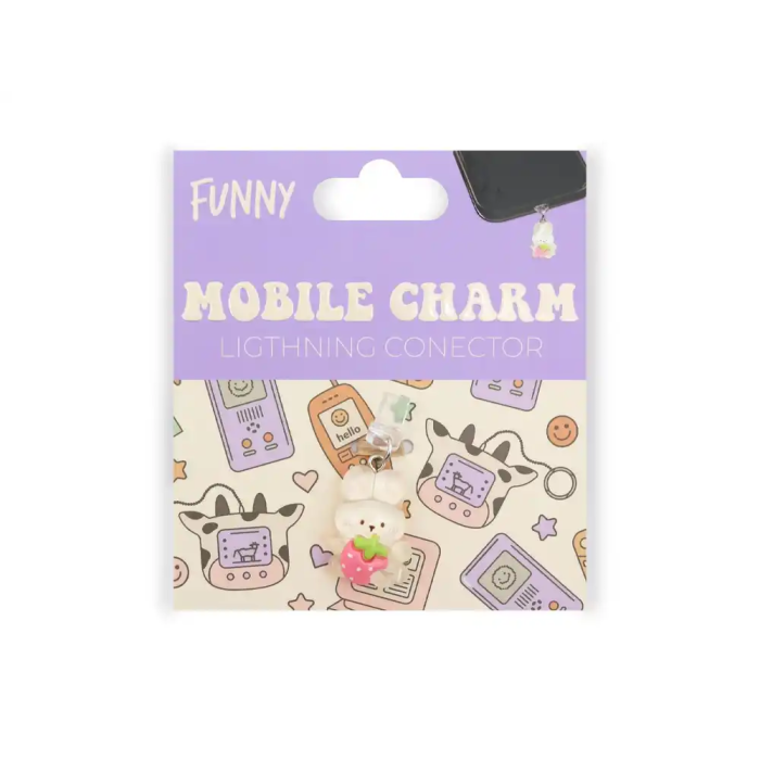 Wondee Charm Funny Protege y Decora tu Móvil con Conejito Blanco, Protege Puerto de Carga Tipo-C/Lightning del Polvo, Accesorio y Charm para Smartphone, Blanco