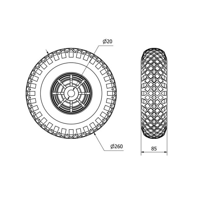 Rueda neumática con nucleo poliamix y eje liso, carga máx. 175 kg, ø 26 cm 1 Rueda neumática con nucleo poliamix y eje liso, carga máx. 175 kg, ø 26 cm 1