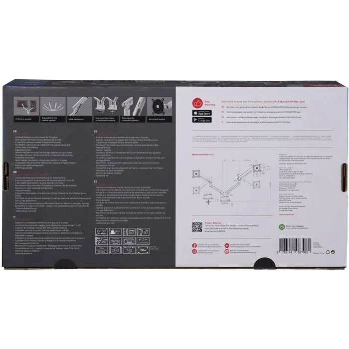 One For All Soporte Monitor AAAXK87476 Dinámico Doble Brazo para Pantallas de 13 a 35 Pulgadas VESA 100 Blanco 4