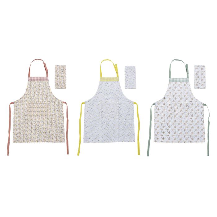 DKD Home Decor Delantal de Cocina para Hogar Shabby Chic Colección Vichy Sweet Set de 2, Algodón y Poliéster, 80x60 cm, Colores Surtidos