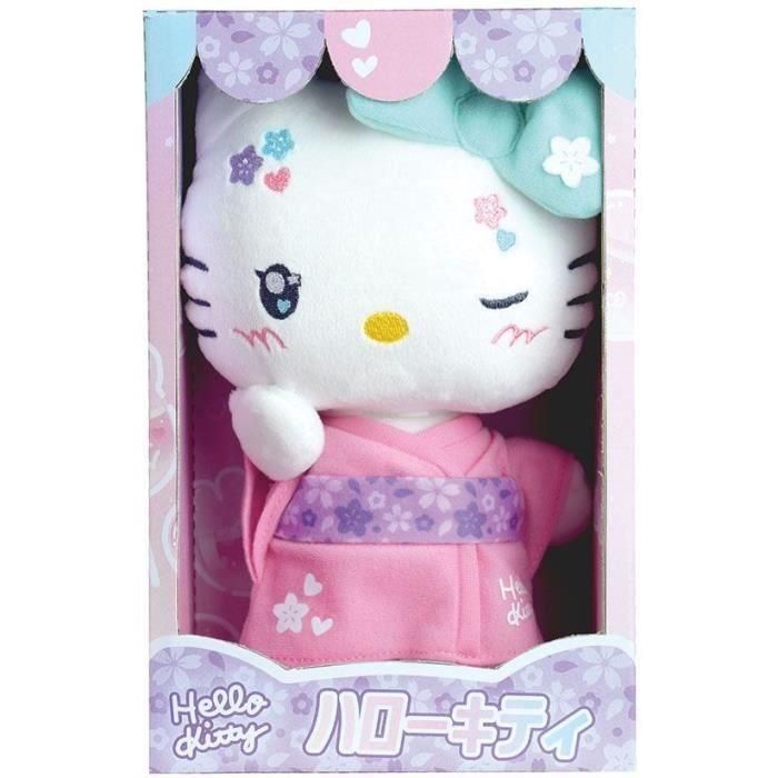 Hello Kitty Kimono Kawai Peluche +- 22 cm - JEMINI - Versión Kawai con kimono rosa y chanclas.