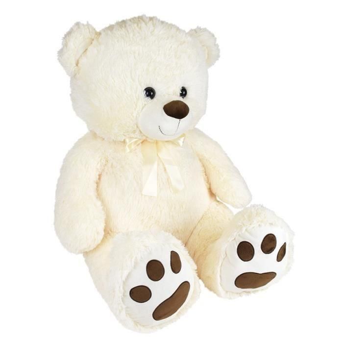 Peluche Oso Crema con Lazo +/- 100 cm - PLANET PLUCH - Gran oso crema de 1 metro, irresistiblemente suave. 2