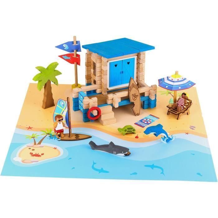 Día en la Playa 120 Piezas - JEUJURA - Juego de Construcción en Madera Natural, Tapete y Accesorios Incluidos, 32x27x11 cm 1