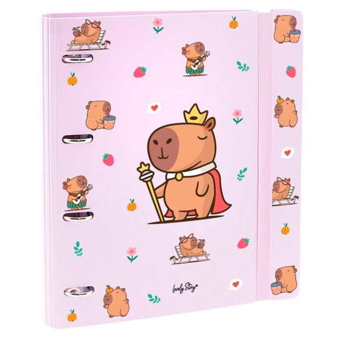 LOVELY STORY Carpeta anillas Majesty Capibara 28x32x3,8cm con 4 anillas, goma y separadores, sobre PVC