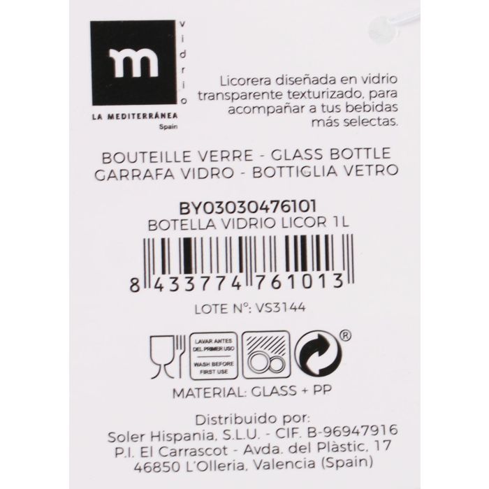 Botella de Vidrio para Licor 1L - La Mediterranea (12 Unidades) 5 Botella de Vidrio para Licor 1L - La Mediterranea (12 Unidades) 5