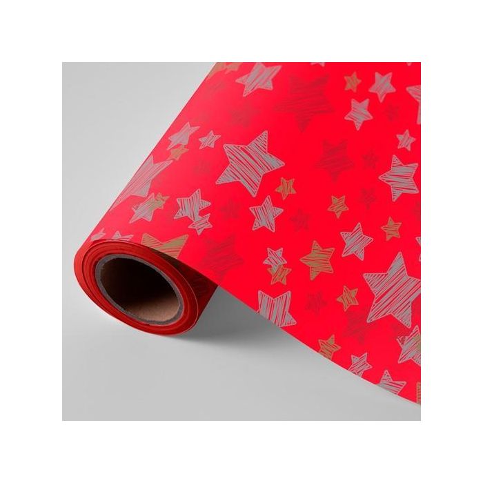 Wonder Wrapper Papel de Regalo Bobina 62 cm 4 kg Navidad Rojo Estrellas