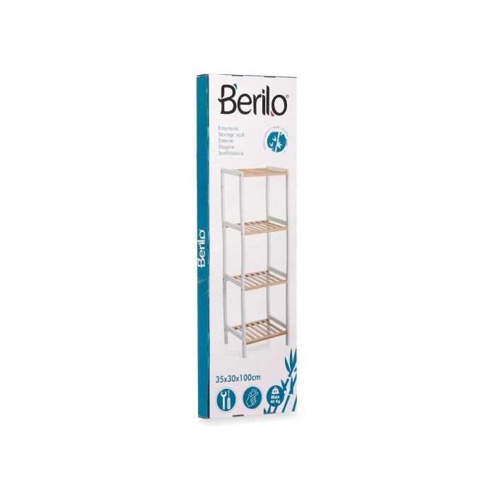 Berilo Estantería Cuadrada 4 Estantes de Bambú y Madera, Color Blanco y Natural, 100.2 cm Alto x 35.2 cm Ancho x 30.2 cm Fondo 2