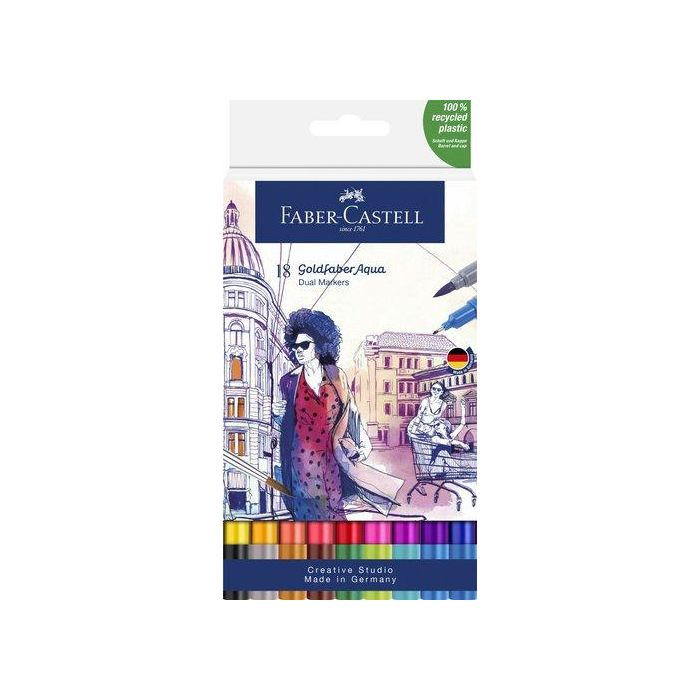 Rotuladores Acuarelables Faber-Castell Goldfaber Aqua Dual Markers Estuche De 18 Surtidos.