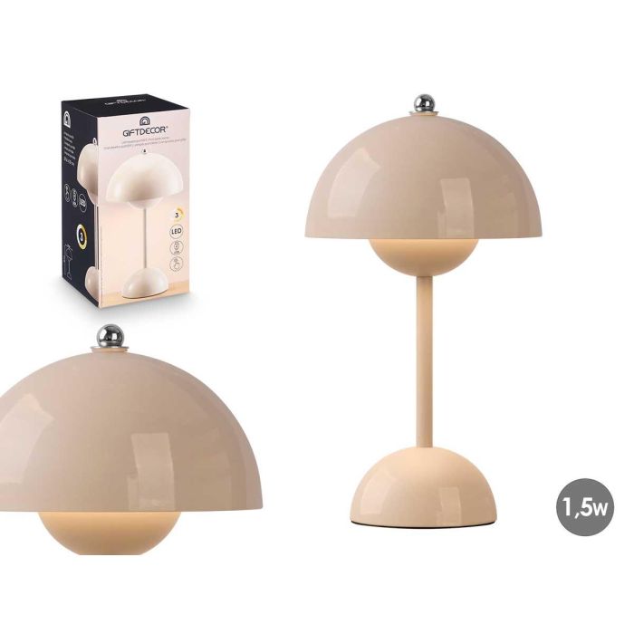 Giftdecor Lámpara Seta Bola Beige 1.5W, Luz 3 Colores, Metal/Plástico, Batería 1200 mAh - 18x30x18 cm (4 Unidades)