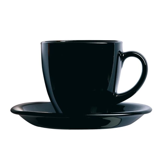 Caja 6 Tazas con Plato Vidrio Carine Negro Luminarc 22 cL Caja 6 Tazas con Plato Vidrio Carine Negro Luminarc 22 cL