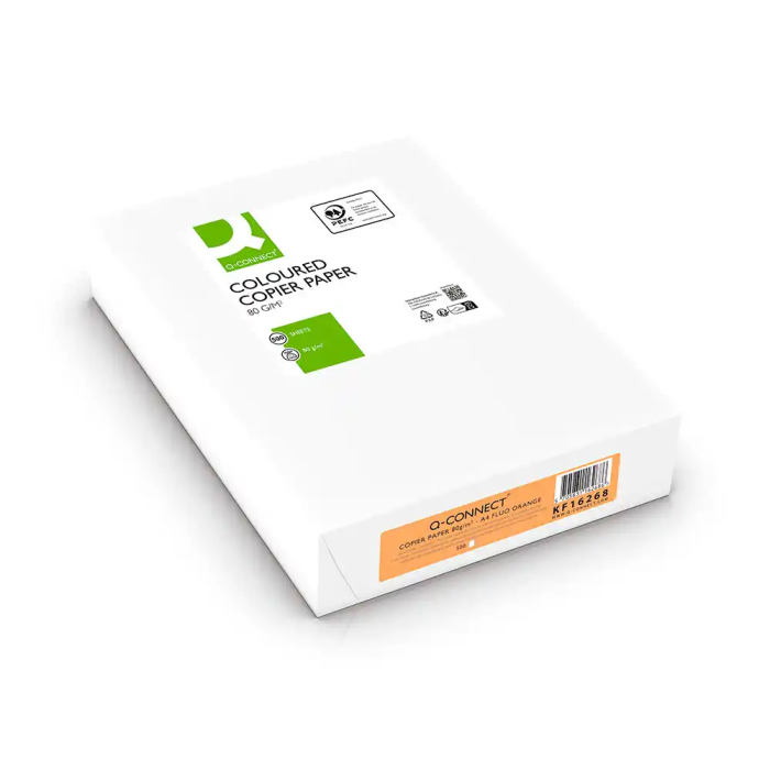 Q-connect Papel Color DIN A4 80gr Naranja Neón Paquete de 500 Hojas 2