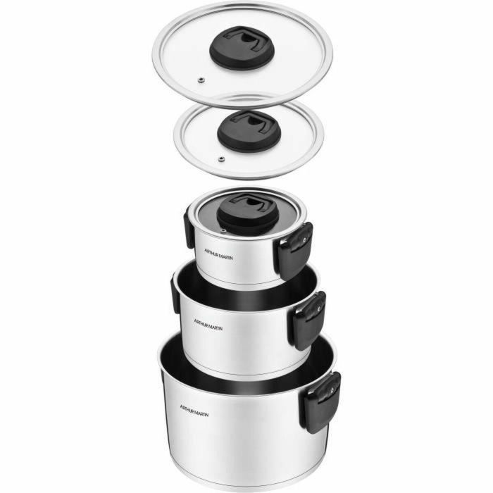Arthur Martin AM6321 - Juego de 3 ollas de acero inoxidable con asas plegables 1