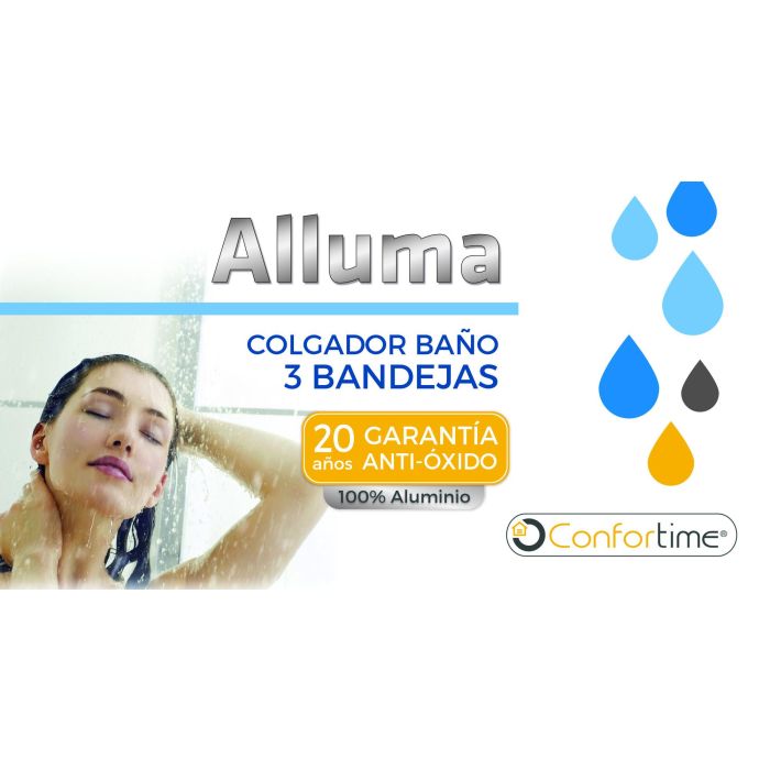 Confortime Colgador Baño 3 Bandejas para Puerta 12.5 cm Ancho x 57.5 cm Alto x 28 cm Largo 3