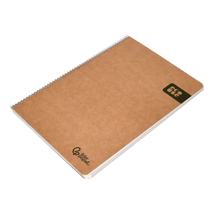 Liderpapel Cuaderno espiral A4 Ecouse tapa cartulina kraft 80 hojas papel reciclado 80gr cuadro 4mm con margen 5