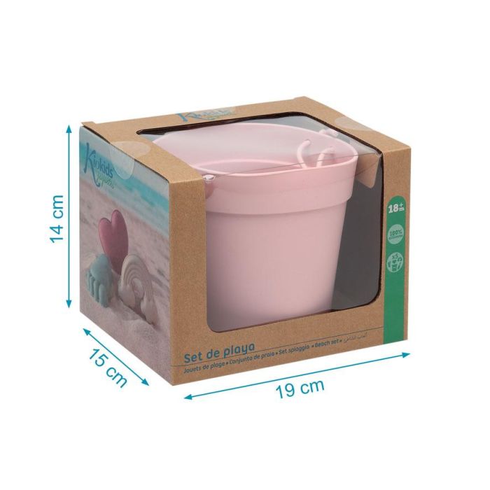 Kiokids Set de Juego de Playa 100% Silicona Rosa 5 Piezas (Cubo, Pala, 3 Figuras) | Suave, Seguro, Ecológico | +18 Meses 4