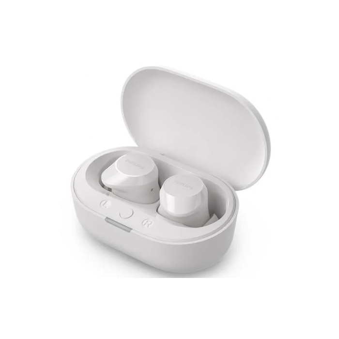 Philips TAT1209WH Auriculares Bluetooth Inalámbricos Blancos, Autonomía 6h + Estuche de Carga, Graves Dinámicos, Llamadas Nítidas, Resistencia IPX4