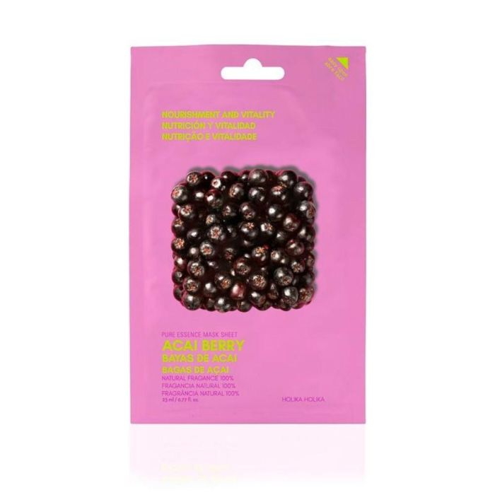 Holika Pure Essence Mascarilla Facial de Açaí Revitalizante Exfoliante Hidratante con Loto y Ácido Hialurónico 23 mL