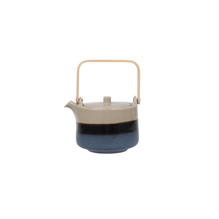 DKD Home Decor Tetera Oriental Loving 25 Porcelana y Bambú Azul Gris 13.3 x 20 x 18 cm Capacidad 1L