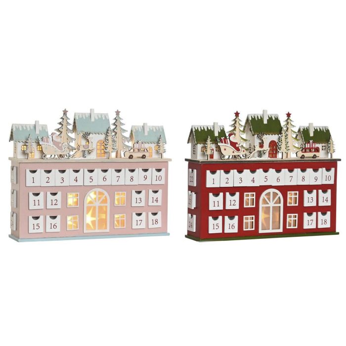 Calendario Adviento Navidad Tradicional DKD Home Decor Rojo Rosa 8.5 x 31 x 37.5 cm (2 Unidades) 2
