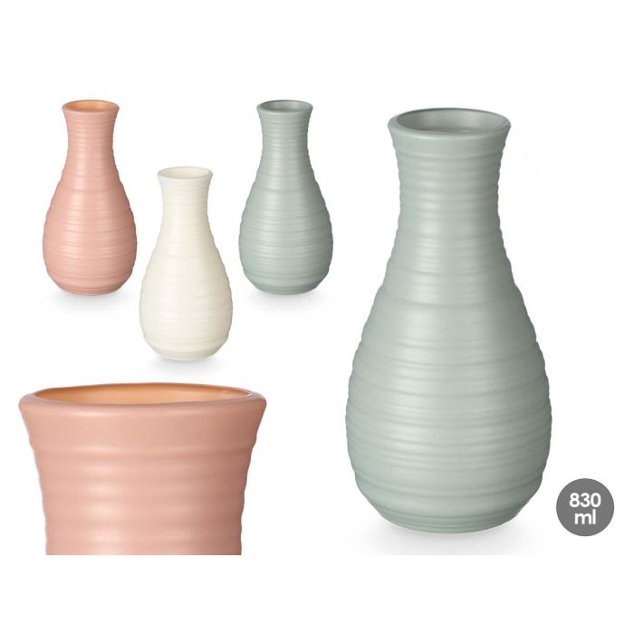 Jarrón Abombado Rayas Giftdecor 20 cm - Blanco, Gris, Rosa (24 Unidades) Jarrón Abombado Rayas Giftdecor 20 cm - Blanco, Gris, Rosa (24 Unidades)