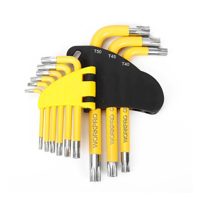 Workpro Juego de 9 Llaves Torx de Seguridad T10-T50 Acero Cromo-Vanadio Amarillas 1 Workpro Juego de 9 Llaves Torx de Seguridad T10-T50 Acero Cromo-Vanadio Amarillas 1