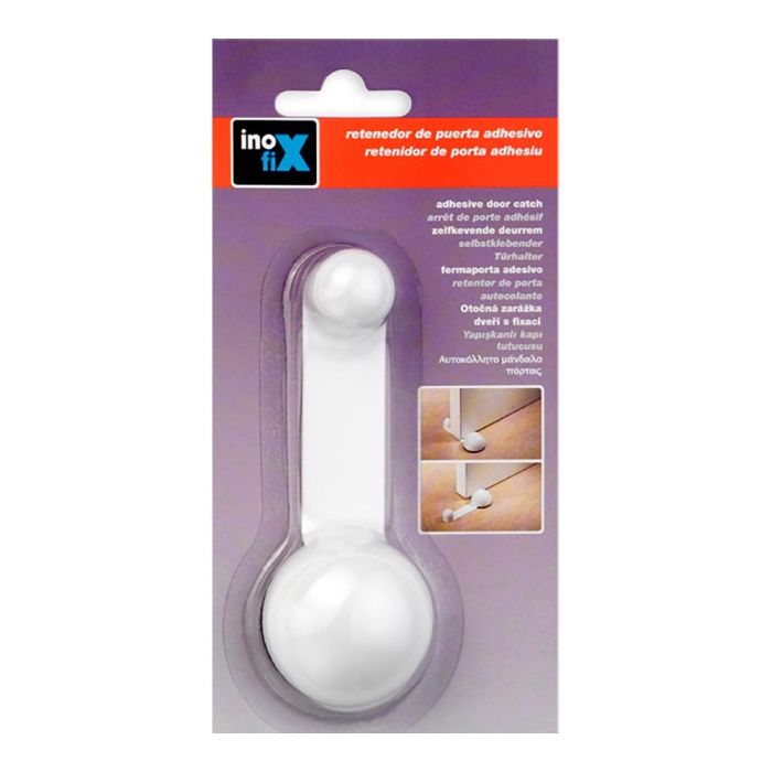 Inofix Tope de puerta con retenedor giratorio adhesivo blanco PVC 1