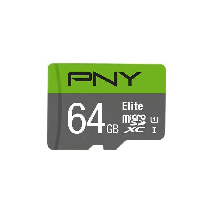 PNY MicroSDXC 64GB Elite Clase 10 U1 Verde/Gris para Teléfonos Cámaras Drones