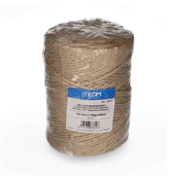 Edm Cordel yute natural 3 cabos 3,5 mm x 200 m biodegradable para manualidades y paquetería