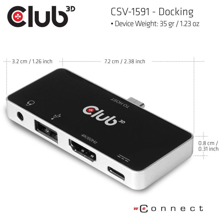 Club3D USB-C 4en1 Hub: HDMI, USB, USB-C, Audio 4K 60Hz, Carga PD 100W 2 Club3D USB-C 4en1 Hub: HDMI, USB, USB-C, Audio 4K 60Hz, Carga PD 100W 2