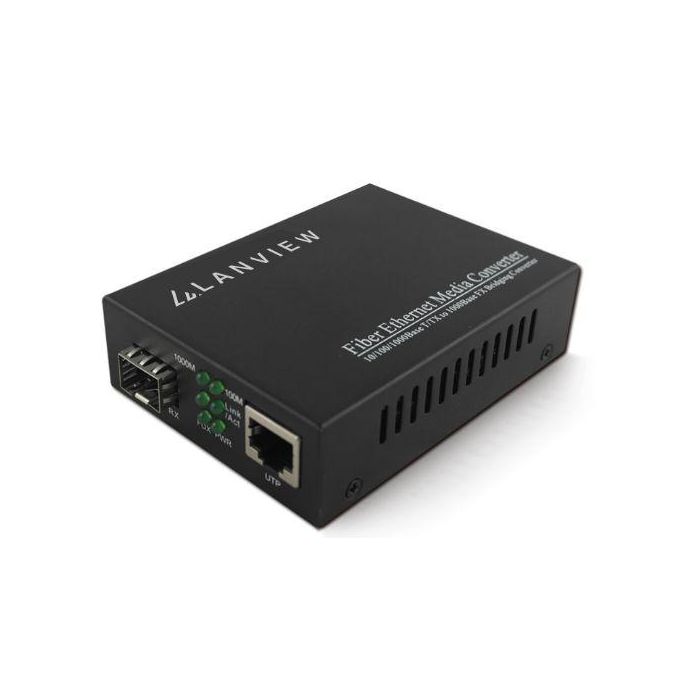 Lanview Convertidor de Medios Gigabit Ethernet Fibra a Cobre SFP 10/100/1000X a RJ45 10/100/1000T LC 802.3x hasta 100km