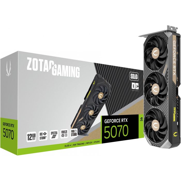Zotac GAMING GeForce RTX 5070 SOLID OC 12GB GDDR7 Tarjeta Gráfica NVIDIA PCI Express 5.0 con 3 Ventiladores y Enfriamiento Activo 7