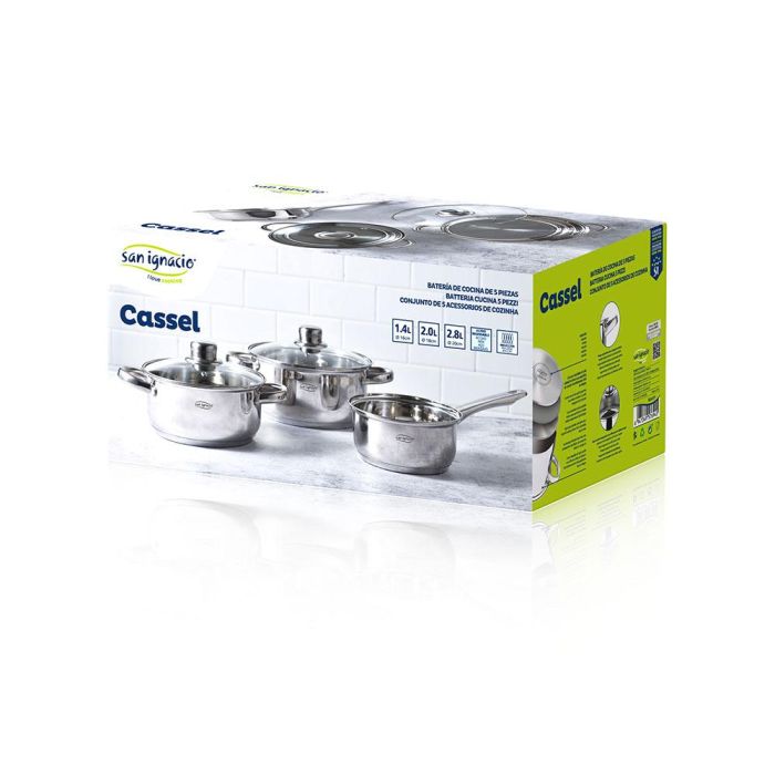 San Ignacio Batería de cocina Cassel SG-8171, 5 piezas acero inoxidable: cazo Ø16 cm, cacerola con tapa Ø18 cm, cacerola con tapa Ø20 cm 1 San Ignacio Batería de cocina Cassel SG-8171, 5 piezas acero inoxidable: cazo Ø16 cm, cacerola con tapa Ø18 cm, cacerola con tapa Ø20 cm 1