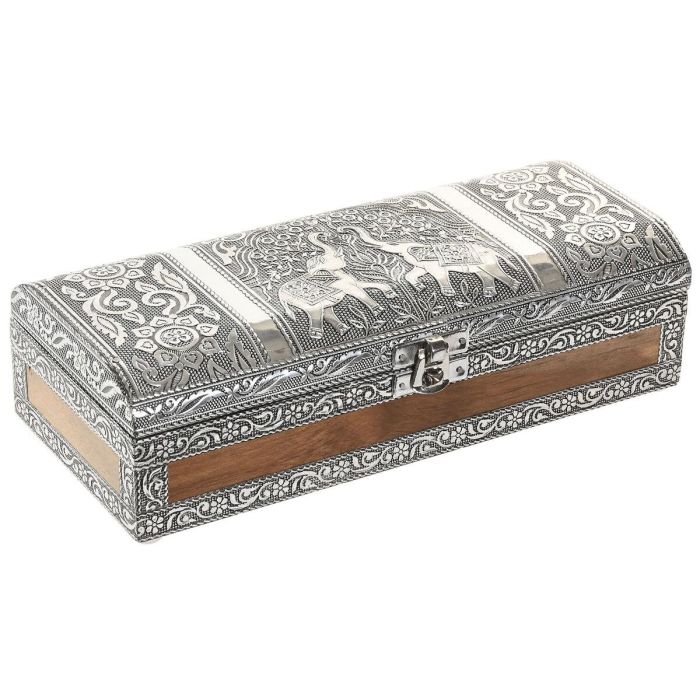 DKD Home Decor Joyero Indio de Madera y Aluminio Plateado Natural 22.5 x 10 x 6.5 cm 2