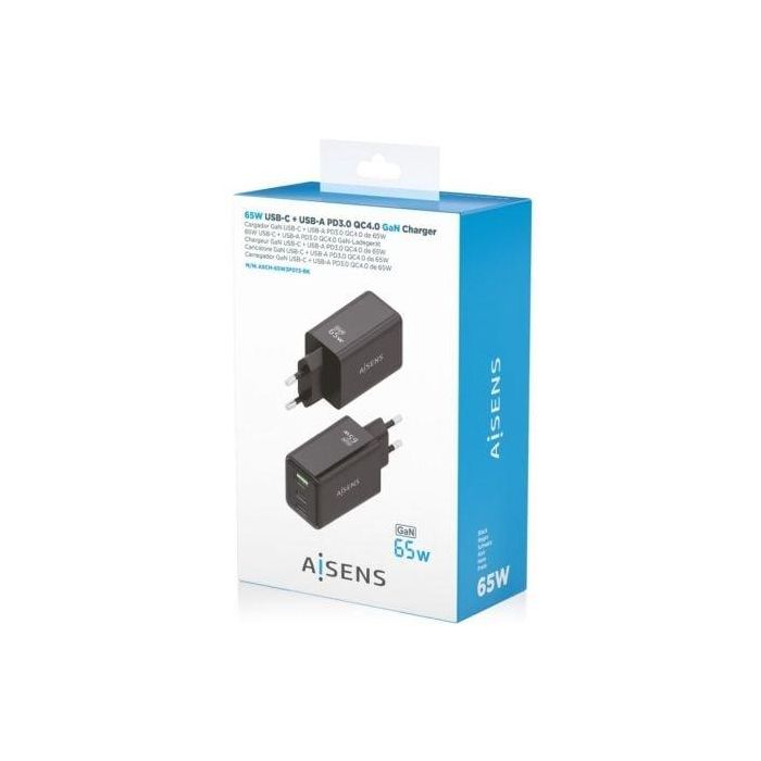 Cargador de Pared GaN Aisens ASCH-65W3P073-BK/ 2xUSB Tipo-C/ 1xUSB/ 65W/ Negro 3 Cargador de Pared GaN Aisens ASCH-65W3P073-BK/ 2xUSB Tipo-C/ 1xUSB/ 65W/ Negro 3