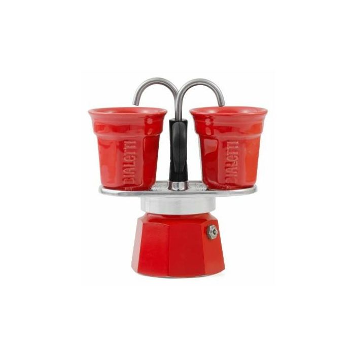 Bialetti Cafetera Italiana Mini Express Roja - Set con 2 Tazas - Aluminio 0.09L (2 tazas) 0 Bialetti Cafetera Italiana Mini Express Roja - Set con 2 Tazas - Aluminio 0.09L (2 tazas) 0