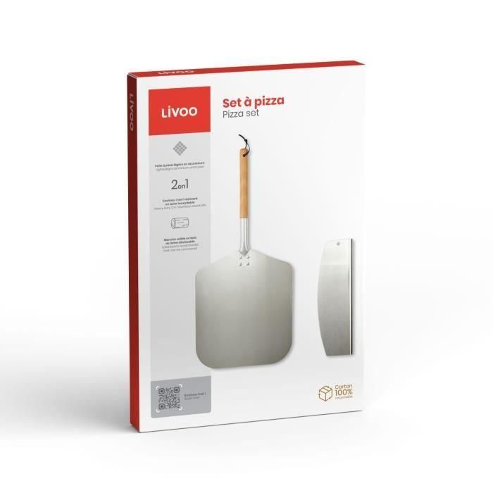 LIVOO MES149 - Juego de Pizza con Pala de Aluminio, Mango de Madera de Haya y Cuchillo de Pizza de Acero Inoxidable 1