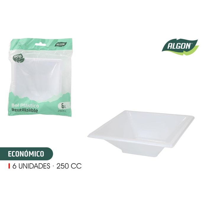 Set de 6 boles cuadrados de plástico económico 250 cc Algon (36 Cajas) Set de 6 boles cuadrados de plástico económico 250 cc Algon (36 Cajas)