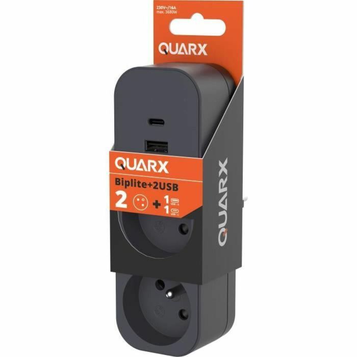 Quarx QUA4004282472421 Biplite: Enchufe Doble 2P 16A con Puertos USB-A y USB-C, Certificación NF Quarx QUA4004282472421 Biplite: Enchufe Doble 2P 16A con Puertos USB-A y USB-C, Certificación NF