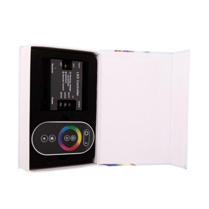 Controlador LED RGB con Mando a Distancia RF 2.4GHz Táctil Circular para Tiras, 12-24V DC, 216W/432W, 22 Modos, Memoria 3 Controlador LED RGB con Mando a Distancia RF 2.4GHz Táctil Circular para Tiras, 12-24V DC, 216W/432W, 22 Modos, Memoria 3