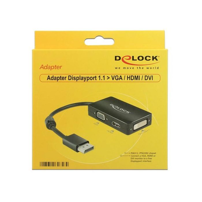 DELOCK Adapterkabel DisplayPort Stecker > 1 x VGA + 1 x HDMI + 1 x DVI 24+1 schwarz 1 DELOCK Adapterkabel DisplayPort Stecker > 1 x VGA + 1 x HDMI + 1 x DVI 24+1 schwarz 1