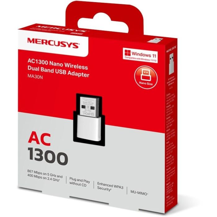 TP-LINK Mercusys MA30N AC1300 Nano Wireless Dual Band USB Adapter 1