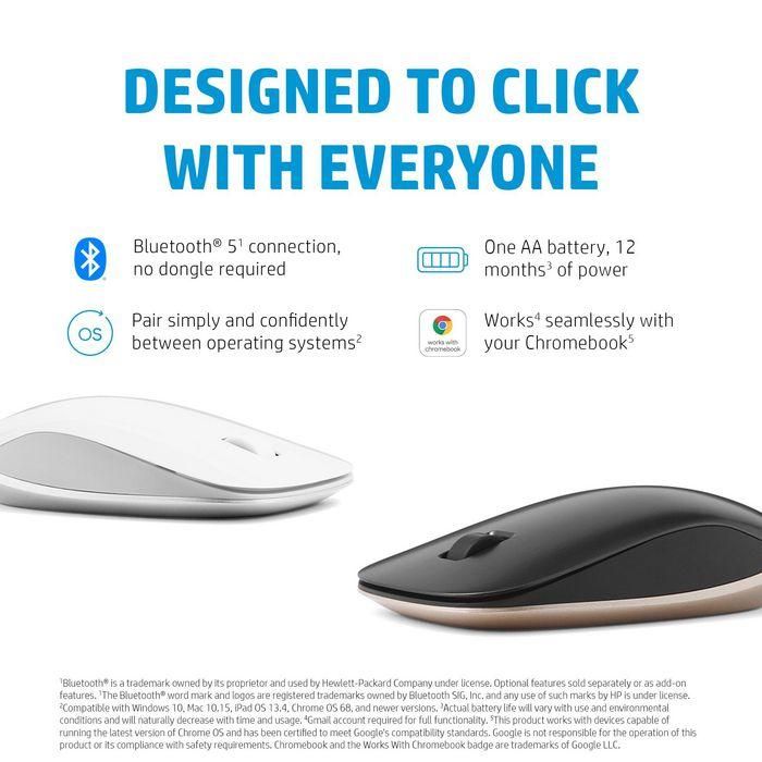 HP 410 Slim Mouse Bluetooth Plateado para Cualquier Superficie, Cualquier Sistema Operativo, Duración Batería 12 Meses