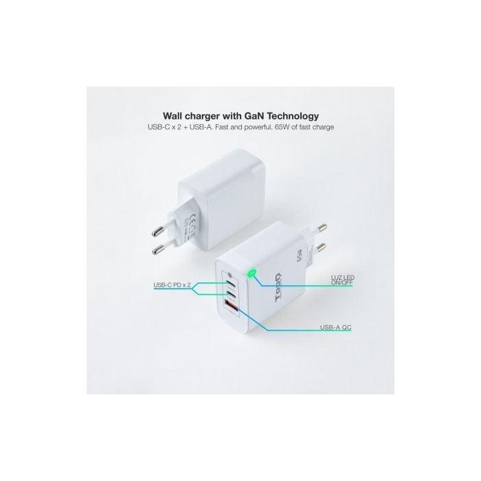 TOOQ CARGADOR DE PARED GaN 2USB-C/PD + USB-A/QC 65W 1 TOOQ CARGADOR DE PARED GaN 2USB-C/PD + USB-A/QC 65W 1